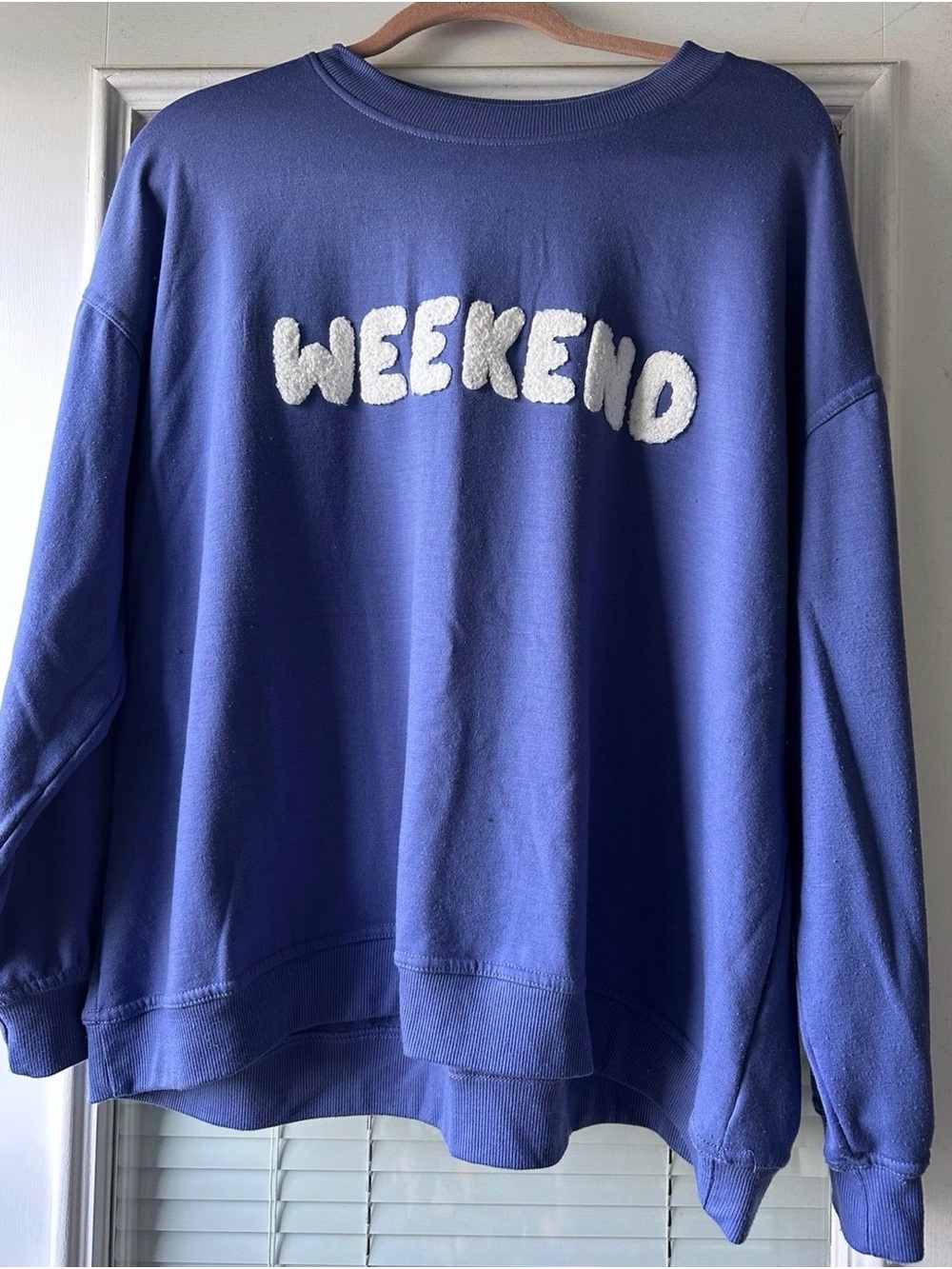 Workshop Republic Clothing Blue 'WEEKEND' Fleece-Letter Crewneck